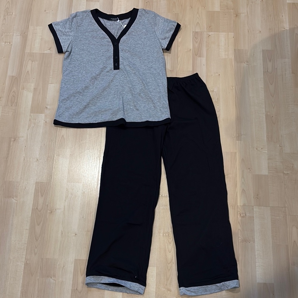 Women’s Two-Piece Grey and Black Lounge Pajama Set